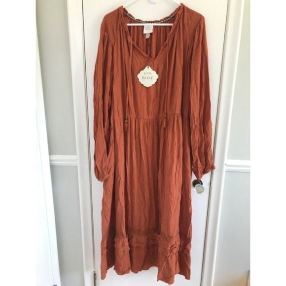 Knox Rose Dresses New Knox Rose 3x Rust Brown Long Sleeve Maxi